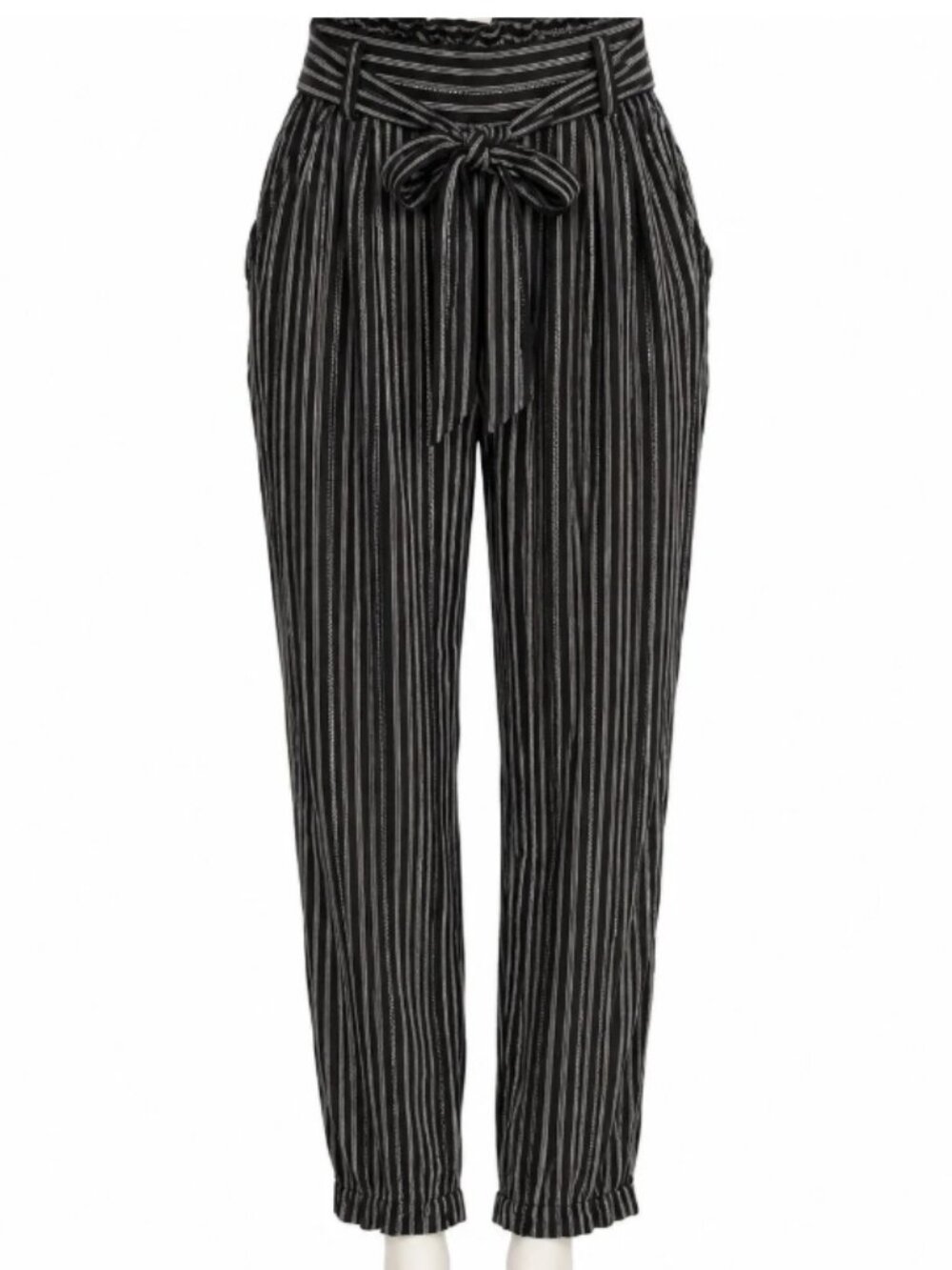 American Eagle Black White & Striped Paperbag Waist Pants Trousers Size Medium